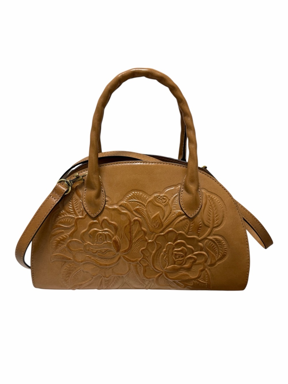 Patricia Nash Embossed/Solid Tan Leather Satchel Handbag